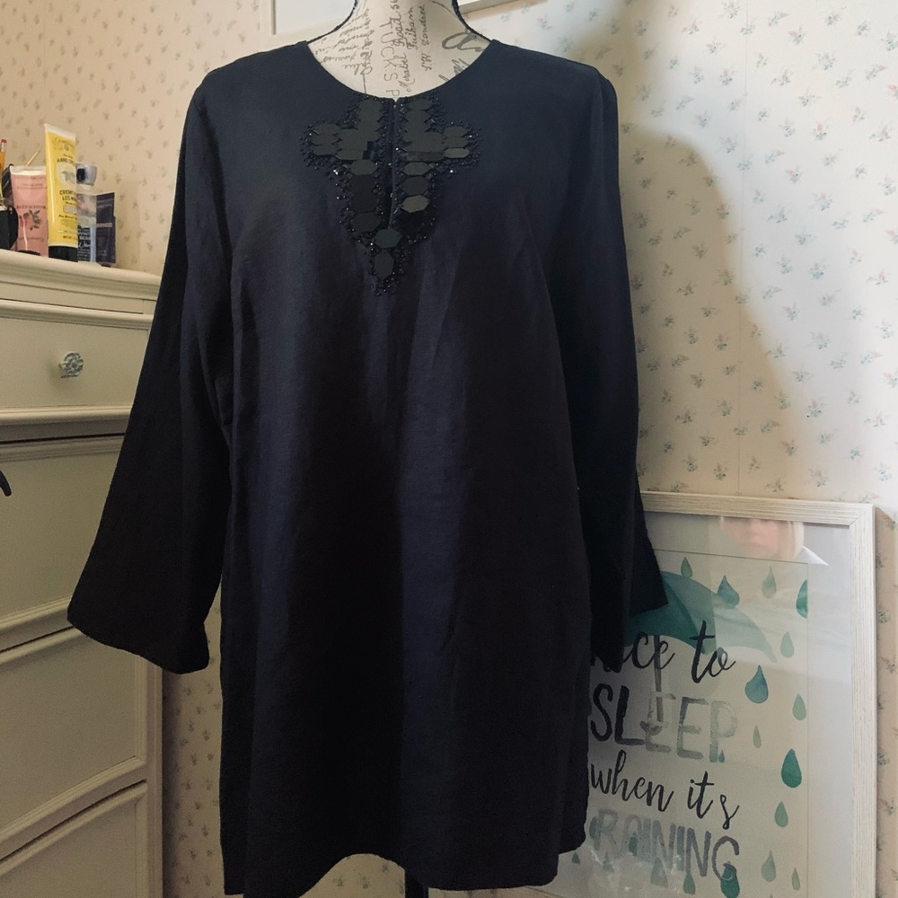 Donna Karan New York Linen Jewel Embellished Tunic - Picture 8 of 12